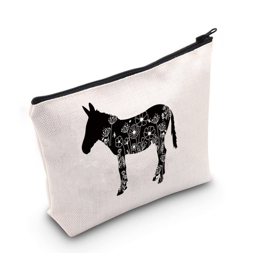 TSOTMO Floral Donkey Makeup Bag Zipper Pouch Donkey Lovers Gift Farm Life For Donkey Farmer Flower Donkey Gift Donkey Owner Gift (Donkey Bag)