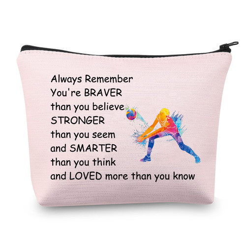 MBMSO Volleyball Makeup Bag Volleyball Gifts for Women Volleyball Player Team Gifts for Volleyball Lovers Cosmetic Pouch Travel Toiletry Bag (Volleyball pink)