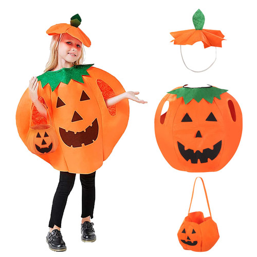 3PCS Pumpkin Costume for Children Halloween Pumpkin Cosplay Party Clothes and Hat