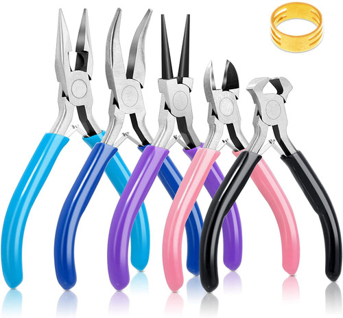 5 Packs Jewelry Pliers Set, Jewelry Making Tools with Needle Nose Pliers/Round Nose Pliers/Chain Nose Pliers/Bent Nose Pliers/Zipper Pliers, Jewelry Making Supplies Repair/Cut Kits for Crafting