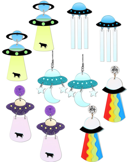 MTLEE 5 Pairs UFO Aliens Acrylic Earrings Cosmos Weird Earrings Women Novelty Fun Earrings Halloween Alien Earrings Glitter Space Earrings Cute Dangle Earrings for Girls, Multiple Colors MTLEE 5 Pairs UFO Aliens Acrylic Earrings Cosmos Weird Earrings Women Novelty Fun Earrings Halloween Alien Earrings Glitter Space Earrings Cute Dangle Earrings for Girls, Multiple Colors