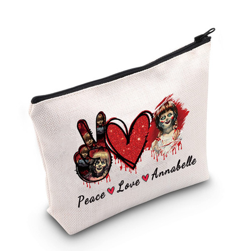 LEVLO Annabelle Cosmetic Bag Annabelle Fans Gift Peace Love Annabelle Makeup Zipper Pouch Bag (Peace Love Annabelle)