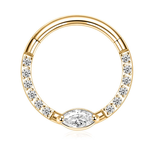 AROWRO Helix Rook Earrings Septum Hoop Gold CZ 8mm 316L Surgical Steel 16G Daith Cartilage Tragus Piercing Jewelry Sleeper Earring