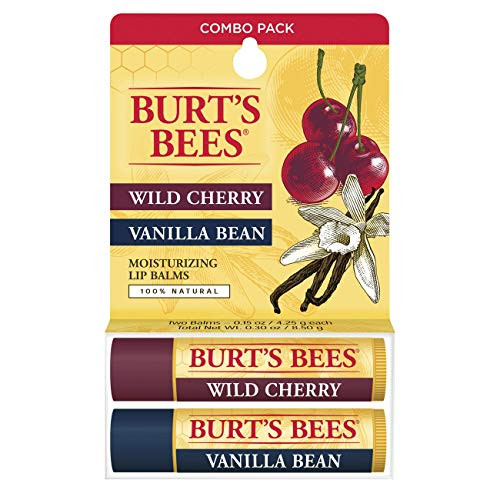 Burt's Bees 100% Natural Moisturizing Lip Balm, Wild Cherry and Vanilla Bean - 2 Tubes