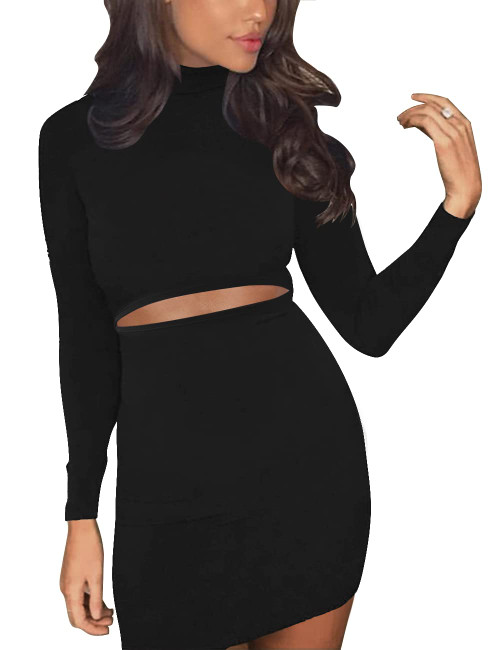 Haola Women's Long Sleeve Cut Out Front Sexy Club Bodycon Dress Party Mini Bandage Dress Black 1671 L Haola Women's Long Sleeve Cut Out Front Sexy Club Bodycon Dress Party Mini Bandage Dress Black 1671 L