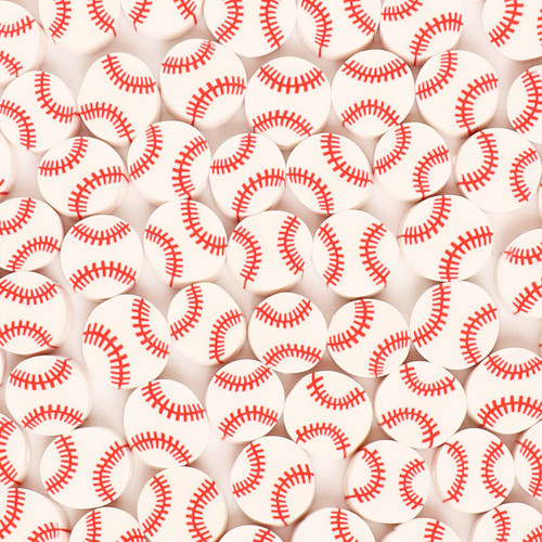 Decoendiy 200Pcs Polymer Clay Baseball Beads, Colorful Sport Beads, Flat Round Beads, Loose Shaped Spacer Beads, for DIY Necklaces Bracelets Crafts Supplies