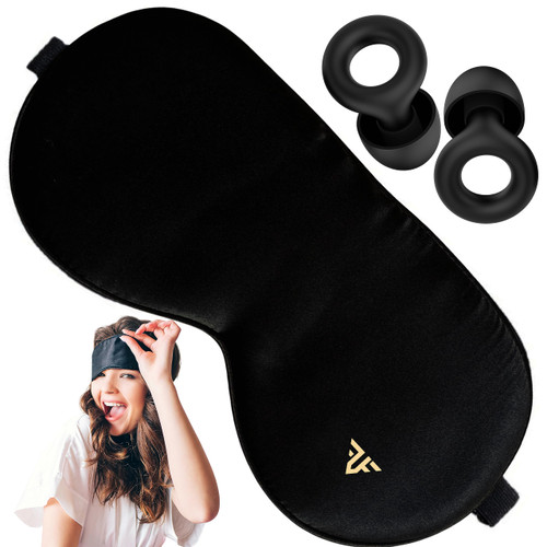 Free Fit Unlimited Sleep mask with Ear Plugs-Sleeping mask-Silk Eye Sleep mask-Sleep mask Light Blocking-Ear Plugs Noise Reduction-Earplugs for Sleeping-Eye mask and Ear Plugs for Sleeping Black