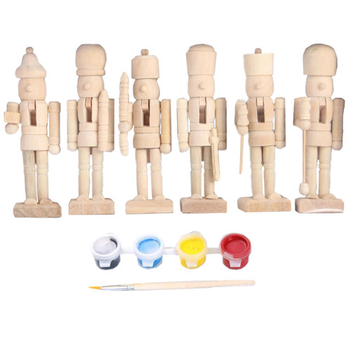 SunaOmni Christmas Unfinished Nutcracker Christmas Wooden Nutcrackers 6Pcs Christmas DIY Smooth Unpainted Wooden Nutcracker Christmas Decorations Christmas Nutcracker Figures with Paint