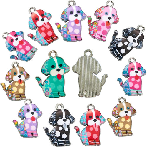 WINFA Puppies Enamel Charms, Puppy Charms for Earring Making Cute Dog Charm Animal Enamel Charm Pendants for Jewelry Handmade Necklace Bracelets Keychain DIY Craft (35pcs)