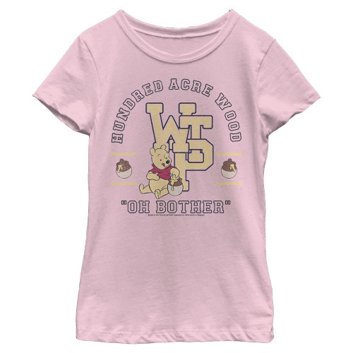 Disney Winnie The Pooh Collegiate Girl's Solid Crew Tee, Light Pink, Small