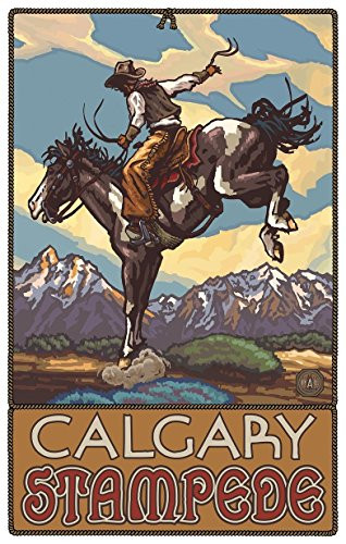Calgary Stampede Bucking Horse Cowboy Travel Art Print Poster by Paul A. Lanquist (12" x 18")
