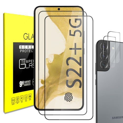 siosaxdot Samsung Galaxy S22+ Tempered Glass Screen Protector with Camera Lens Protector [Easy Installation] HD Clear Full Screen Coverage Protector for Samsung S22 Plus 6.6 inch [2+2 Pack]