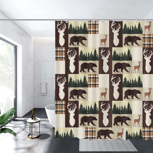 AIBIIN Rustic Shower Curtain Moose Bear Trees Pattern Bathtub Curtain Wild Animal Home Bathtubs Bathroom Curtain Decors Washable Durable Fabric Bathroom Curtains 72x72 in