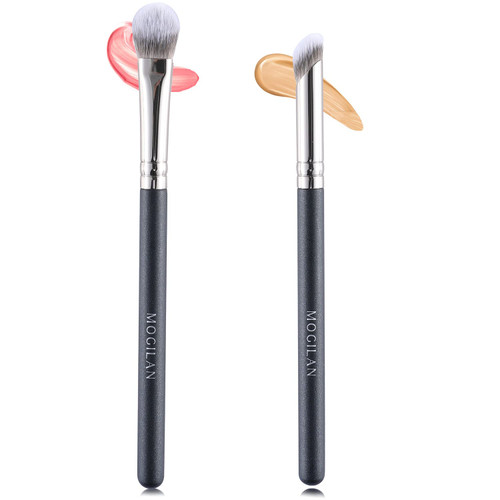 MOGILAN Concealer Brush Set 2pcs Professional Angled Concealer Brushes For Under Eye Concealer Foundation Blending Liquid Cream Flawless Powder Cosmetics Brightening Buffing Vegan Face Brush