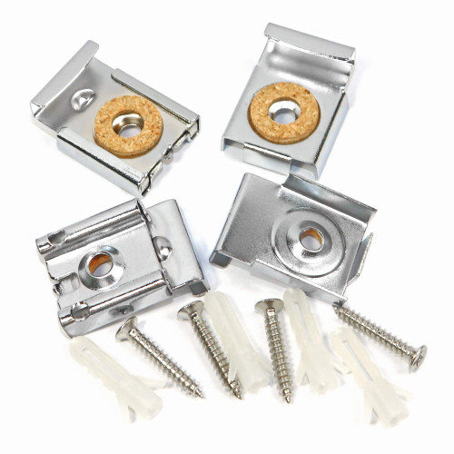 4 Sets (16 Pieces) Spring Loaded Mirror Hanger Clips Set Unframed Mirror Mount Clips with Screws and Rawl Plugs (4 Sets (16pc))