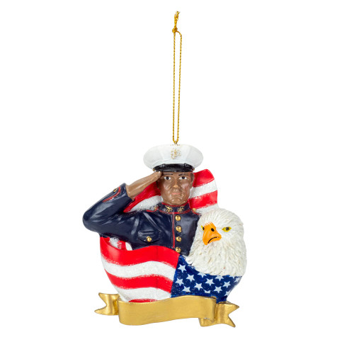 Kurt Adler MC2204 Marine Corps African American Soldier with Flag Ornament, 4-inches Height, Resin
