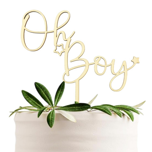 CC TOWN Oh Boy Cake Topper -Wooden Oh Boy Cake topper, Baby Shower, Gender Reveal, It's a Boy Party Cake Decorations Supplies