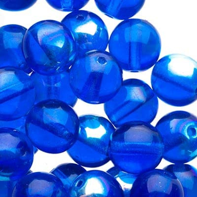 Czech Druk Beads 8mm Transparent Capri Blue AB 25 Pieces for Jewelry Making and DIY Crafts