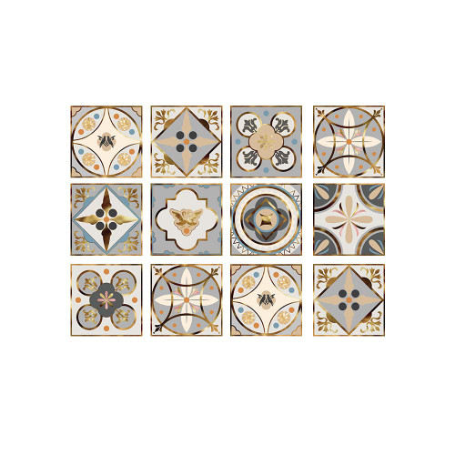 Adreamer90 Rococo Vinyl Tile Stickers 6X6 Inch Peel and Stick,Removable Decotative Tile Decals Stick On Kitchen Backsplash Bathroom Laundry Decor 12Pcs