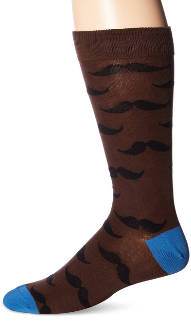 K. Bell Socks Men's Original Classics Novelty Crew Socks, Mustache (Brown), Shoe Size: 12-16