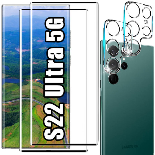 Coliary [2+2 Pack] Galaxy S22 Ultra Screen Protector, 9H Tempered Glass, Ultrasonic Fingerprint Support, 3D Curved, HD Clear Scratch Resistant for Samsung Galaxy S22 Ultra 5G Glass Screen Protector