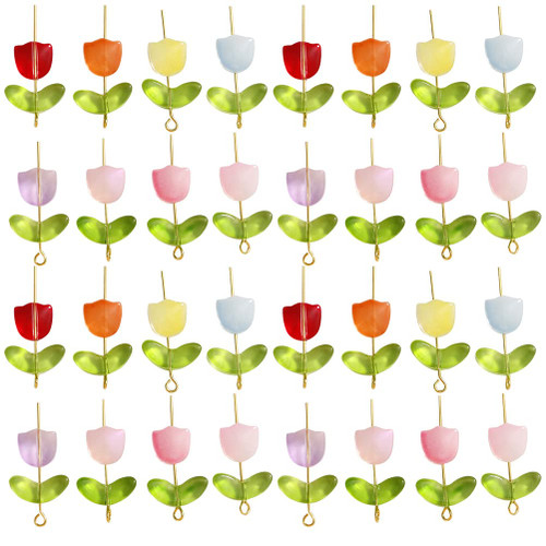 LOGOFUN 200 Pcs Tulip Flower Beads Glass Translucent Bracelet Beads Colorful Handcrafted Crystal Loose Glass Beads for DIY Jewelry Making Mothers Day Gifts (Without Needle) LOGOFUN 200 Pcs Tulip Flower Beads Glass Translucent Bracelet Beads Colorful Handcrafted Crystal Loose Glass Beads for DIY Jewelry Making Mothers Day Gifts (Without Needle)