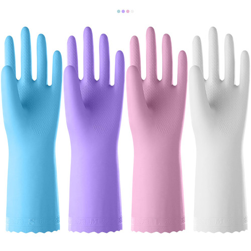 KAQ 4 Pairs Reusable Cleaning Gloves Latex Free, Rubber Gloves for Dishwashing, Dish Washing Gloves with Flocked Cotton Liner, Waterproof Household Cleaning Gloves for Kitchen, Laundry (Medium)