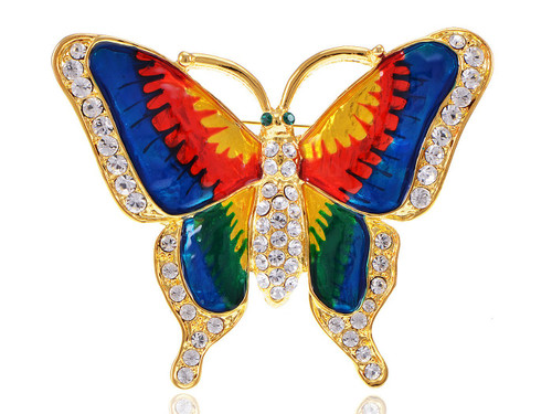 Alilang Womens Golden Tone Clear Rhinestones Colorful Butterfly Insect Brooch Pin Alilang Womens Golden Tone Clear Rhinestones Colorful Butterfly Insect Brooch Pin