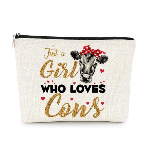 EXUQO Just a Girl Who Loves Cows Funny Dairy Cow with Red Bandana Makeup Bag Cosmetic Bag Travel Toiletry Zipper Pouch, Gifts for Cow Lovers, Cow Gifts for Women Friend EXUQO Just a Girl Who Loves Cows Funny Dairy Cow with Red Bandana Makeup Bag Cosmetic Bag Travel Toiletry Zipper Pouch, Gifts for Cow Lovers, Cow Gifts for Women Friend