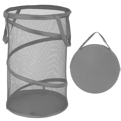 BATTOO Collapsible Laundry Baskets, Foldable Mesh Pop Up Hamper, Portable Laundry Basket Hamper with Handles for Laundry, Bathroom, Kids Room, College Dorm, Travel, Storage Organizer Grey