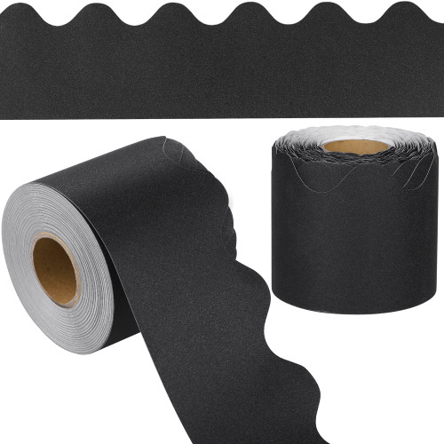 durony 65.6 Feet Bulletin Board Borders Glitter Borders Trim Scalloped Board Borders Decoration Borders for School Classroom Decoration (Black)