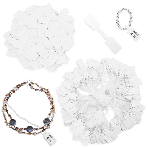 Jewelry Price Tags, findTop 200 Pieces Blank Jewelry Price Tags Stickers Rectangle Shape and 500 Pieces Jewelry Price Tags Paper Price Labels with Hanging String (White)