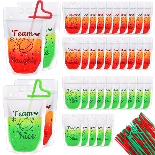 Domensi 50 Pcs Christmas Drink Pouches with Straws Green Red Christmas Reusable Team Nice Juice Pouches for Adults Plastic Team Naughty Drinking Pouches Bag for Christmas Party Favor Supplies,15 oz Domensi 50 Pcs Christmas Drink Pouches with Straws Green Red Christmas Reusable Team Nice Juice Pouches for Adults Plastic Team Naughty Drinking Pouches Bag for Christmas Party Favor Supplies,15 oz