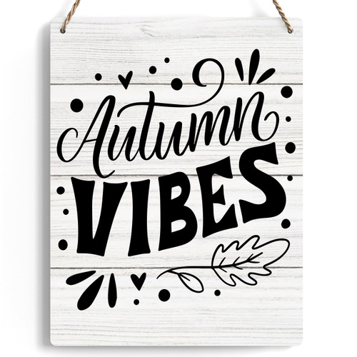 Autumn Vibes Wood Sign Decoration Autumn Pumpkin Harvest Wooden Signs Rustic Hanging Plaque Home Wall Art 8" x 10" Sign Wall Decor for Farmhouse Home Kitchen