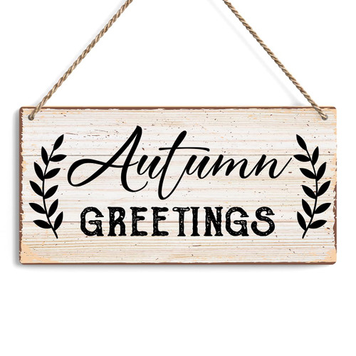 Autumn Greeting Wooden Signs Decoration Fall Rustic Hanging Plaque Home Wall Art 12" x 6" Sign Wall Decor for Farmhouse Home Office