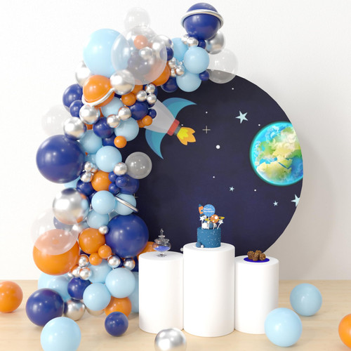 HYOWCHI Space Themed Party Supplies - 121Pcs Space Birthday Decorations Balloon Arch, Blue Orange Silver Outer Space Balloon Garland For Universe Galaxy Theme Baby Shower Birthday Party Decorations