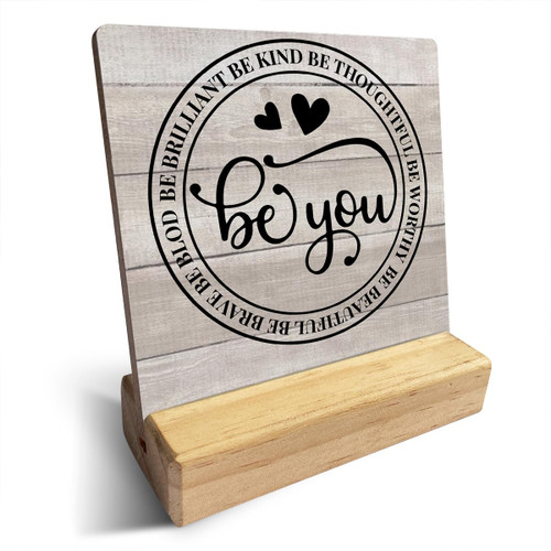 Inspirational Quote Country Be Brilliant Be Kind Wooden Plaque Sign Desk Decor Rustic Motivational Quote Desk Sign Decor for Home Office 4 x 4 Inches