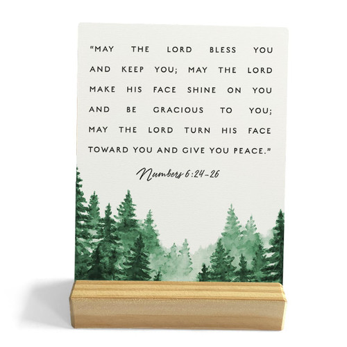 May the Lord Bible Verse Desk Decor Rustic Plaque with Wood Stand, Numbers 6:24-26 Scriptures Wooden Sign, Watercolour Christian Wood Sign for Home Office Shelf Decor