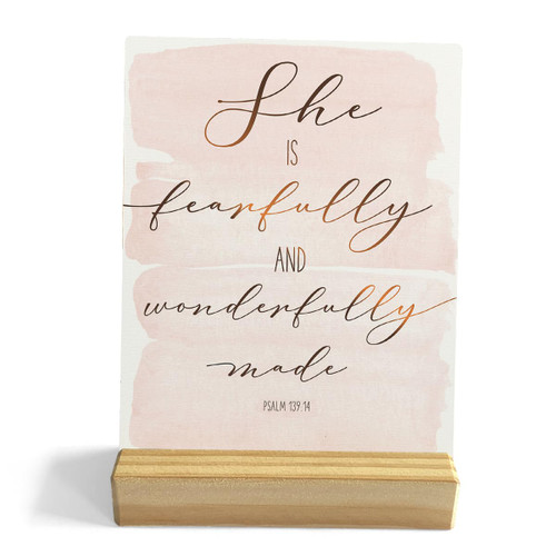 Inspirational Quote Bible Verse Desk Decor Rustic Plaque with Wood Stand, Psalm 139:14 Scriptures Decor, Watercolour Christian Wood Sign for Home Shelf Decor