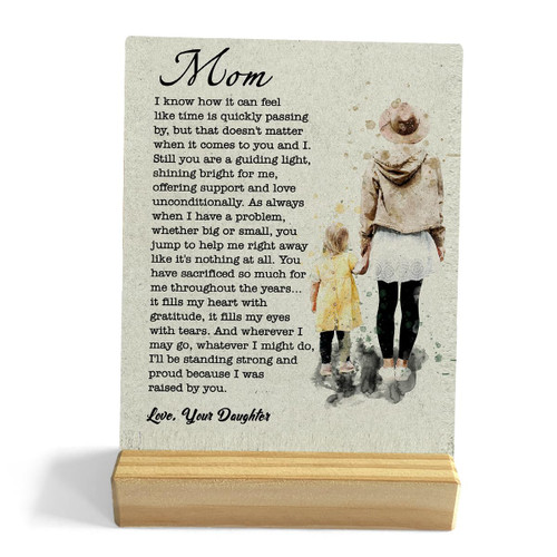 Mom Gift Desk Decor Rustic Plaque with Wood Stand from Daughter, Retro Mother Quote Decor, Decorative Wood Sign for Home Shelf Decor Mom Gift Desk Decor Rustic Plaque with Wood Stand from Daughter, Retro Mother Quote Decor, Decorative Wood Sign for Home Shelf Decor