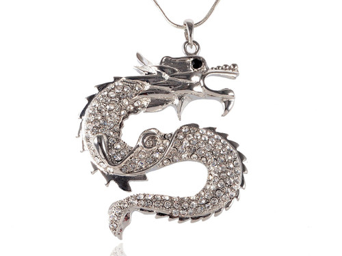 Alilang Silvery Tone Shine Clear Crystal Rhinestones Dragon Animal Pendant Necklace Alilang Silvery Tone Shine Clear Crystal Rhinestones Dragon Animal Pendant Necklace