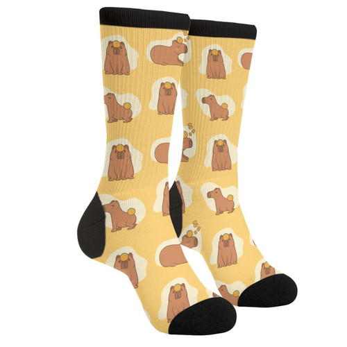 Jedenkuku Cute Capybara Orange Yellow Novelty Fun Crew Socks Fashion Comfortable Men'S And Women'S Socks