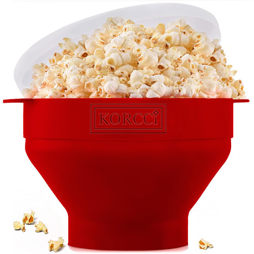 The Original Korcci Microwaveable Silicone Popcorn Popper, BPA Free Microwave Popcorn Popper, Collapsible Microwave Popcorn Maker Bowl, Use In Microwave, Dishwasher Safe (Cherry Red)