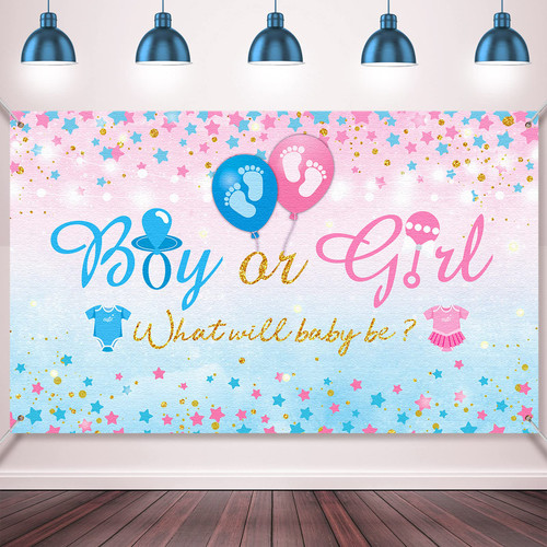 Gender Reveal Background Boy or Girl Backdrop Blue Pink Gender Reveal Party What Will Baby Be Banner Baby Shower Photography Photo Booth, 70.8 x 43.3 Inch