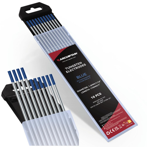 ARCCAPTAIN TIG Welding Tungsten Electrode Blue 2% Lanthanated 10-Pack 1/16" x 7" (WL20/EWLa-2) ARCCAPTAIN TIG Welding Tungsten Electrode Blue 2% Lanthanated 10-Pack 1/16" x 7" (WL20/EWLa-2)