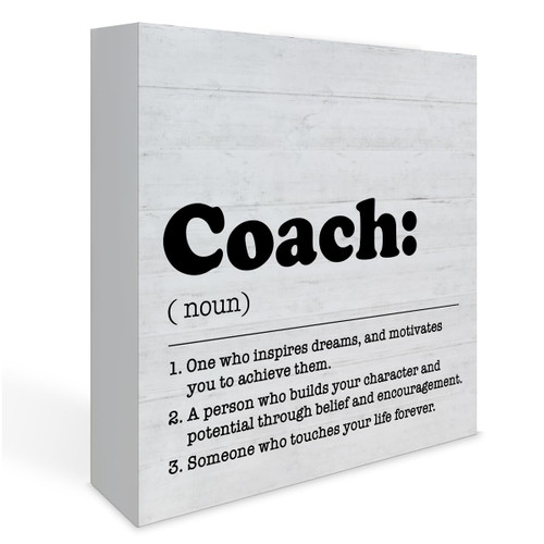 Inspirational Coach Definition Gifts Wooden Box Sign Desk Decor, Rustic Office Farmhouse Wood Box Decor for Coach Mentor Trainer Home Office Shelf Table Decoration 5 X 5 Inches