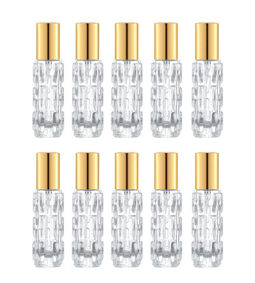YORROR 10Pcs 10ml Glass Perfume Atomizer,Empty Refillable Perfume Spray Bottle for Men and Women,Portable Fragrance Fine Mist Spray Perfume Bottle for Travel(Gold)