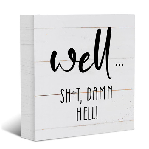 Bathroom Quote Rustic Wooden Box Sign, Bathroom Decor, Farmhouse Home Decor, Humorous Wood Block Plaque Desk Decor Shelf Table Decoration for Restroom Dining Room Guest Bathroom Bedroom,Well