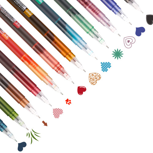 RIANCY Colored Pens for Note Taking 0.5mm Fine Tip Pens 12 PACK Long Lasting Fine Point Liquid Ink Rollerball Retro Colorful Pens for Writing Journaling Taking Notes Doodling School Office Art Supply