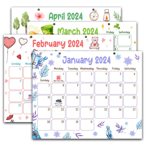 Desk Calendar 2024-2025, Cute Doodle Table Calendar from 2024 to June 2025, 8x10 INCHES, 18 Monthly Planner Family Wall Calendar with Hanging Hooks-A01